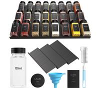 Organisateur d'épices réglable pour tiroir de cuisine - 30 à 60 cm - 24 pots en verre - Bouchons hermétiques - Étiquettes pré-imprimées - Entonnoirs et brosses en silicone - Blanc