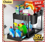 Organisateur d'évier de cuisine multifonction à 2 niveaux, panier d'armoire coulissant avec crochets, tasse suspendue, nouveau support peu encombrant pour salle de bain et cuisine A-noir