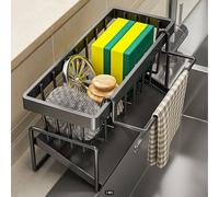 Organisateur d'évier de cuisine, porte-éponge 3-en-1 avec porte-serviette amovible et plateau de drainage, convient pour les éponges, le distributeur de savon et les fournitures de nettoyage, boîte de