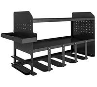 Organisateur d'outils de jardin - Support à outils en métal - 2 niveaux - Crochets - Compartiment latéral - Capacité de charge : 50 kg - Dimensions : 61,8 x 23 x 32,7 cm - Noir