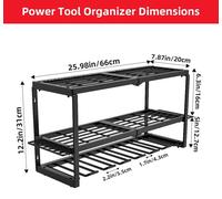 Organisateur d'outils - Étagère de rangement à fixer au mur - Trois niveaux - Pour perceuses et tournevis - Acier - Noir