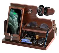 Organisateur en bois : station d'accueil pour téléphone avec porte-clés et support pour montres