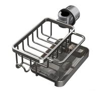 Organisateur Évier Cuisine Perçage : Porte-Éponge et Torchon en Aluminium Antirouille - Rangement Compact pour Lavabo(black square)