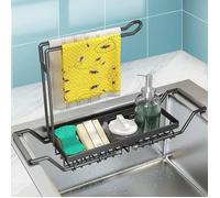 Organisateur Evier Cuisine Rangement Evier Support pour Eponge Chiffon Brosse Liquide Vaisselle en Acier Inox 42.5x10.5x23.5cm-Noir