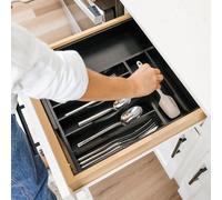 Organisateur extensible pour couverts, marque Ibenzoa®, couleur noire, 9 compartiments, réglable de 26,7 à 48,3 cm, dimensions : 26,7 x 7 cm