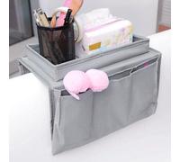 Organisateur Ibzoa® pour canapé et lit – Sac de rangement Oxford 600D avec plateau, 31 x 19 x 18 cm (plateau 3,5 cm), beige/gris (5 compartiments) ; noir/marron (4 compartiments), lavable