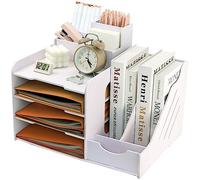 Organisateur Multifonctionnel de Bureau - Étagère et Boîte de Rangement 4 Niveaux pour Maison et École - Porte-Documents A4, Livres, Documents et Cahiers, Blanc