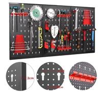 Organisateur mural Pegboard en métal, 120x60 cm, y compris un set de 17 porte-outils, noir rouge