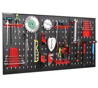 Organisateur mural pour outils, panneau perforé métallique de 120 x 60 cm, avec 17 accessoires, idéal pour les établis et les garages, de couleur rouge