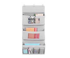 Organisateur Mural Suspendu en Tissu Gris, Pochettes Multiples pour Porte | Rangement sans Perçage, Compatible Crochets, pour Lunettes, Courrier et Documents, Chambre ou Dortoir