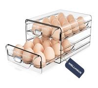 Organisateur oeufs frigo 24 oeufs - WELLHAUS - Double tiroir coulissant transparent - Empilable avec indicateur fraîcheur