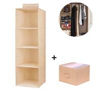 Organisateur Placard Suspendu 3 Étagères, Sac Rangement Tissu Pliable, avec Séparateur Tiroir Sous-Vêtements Label