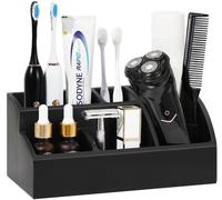 Organisateur pour brosses à dents et produits d'hygiène bucco-dentaire, marque Ibenzoa®, 5 compartiments, finition noire mate, résine, dimensions : 23,5 x 11,3 x 10,3 cm, vendu à l'unité – idéal pour 