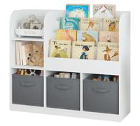 Organisateur pour enfants GINGER HOME, étagère avec compartiments pour les jouets et les livres, comprenant 3 boîtes en tissu, en bois, de couleur blanche, dimensions : 92 x 30 x 80 cm, style Montesso
