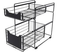 Organisateur pour meuble sous évier - Étagère coulissante - Acier au carbone - Pour cuisine et salle de bain - Polyvalent - Grand modèle - Noir