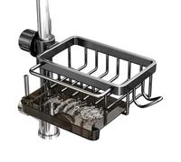 Organisateur Robinet Évier Cuisine Antirouille Détachable Sans Perçage | Plateau égouttoir à éponge et savon pour robinet d'évier Pour Maison Salle de Bains Buanderie Garde-manger Gris pistolet