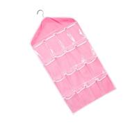 Organisateur Suspendu de Garde-robe 16 Compartiments Nylon Rose Transparent | Fenêtre Visible, Rangement sans Perçage, pour Sous-vêtements, Télécommandes, Porte de Placard ou Bureau, sans Crochet