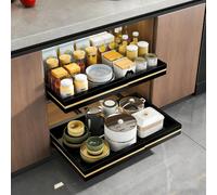 Organisateur télescopique pour placard - Lot de 2 paniers à tiroir - Pour placards de cuisine - Télescopique 32–52 cm - Fixation adhésive - Glissières à 3 rails - Acier - Noir