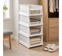 Organisateurs de tiroirs - Lot de 4, empilables et pliables - Plastique - Étanche - Extractibles avec rails coulissants - Pour vêtements - Charge maximale : 8 kg