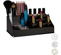 Organiséteur Cosmétique Acrylique Rangement Make-up 16 Casier Maquillage Support Rouge à Lèvre, Noir - Relaxdays