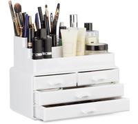 Organiséteur Cosmétiques 2 Parties Boîte Rangement 4 Tiroirs Maquillage Make Up, Blanc - Relaxdays