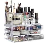 Organiséteur Cosmétiques 2 Parties Boîte Rangement Maquillage Make Up 12 Porte-crayons, Transparent - Relaxdays