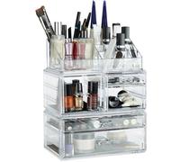 Organiséteur Cosmétiques 3 Parties Boîte Rangement Maquillage Make Up 21 Compartiments Acrylique, Transparent - Relaxdays