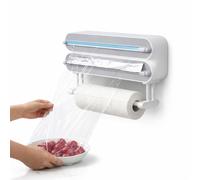 Organiseur 3 en 1 avec Cutter Comprenant 2 Rouleaux de Film Plastique et Distributeur de Papier d'aluminium, Support magnétique pour Papier essuie-Tout pour réfrigérateur