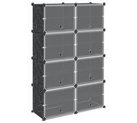 Organiseur 8 cubes avec portes transparentes PP noir 84 x 31,5 x 123,5 cm | Structure stable et légère, facile à nettoyer, montage rapide sans outils, 16 compartiments polyvalents, portes transparentes