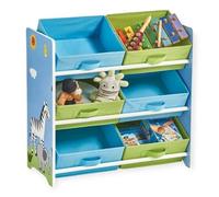 Organiseur À Jouets Enfant Ginger Home Savanna, Étagère Avec Bacs De Rangement, Bois Mdf, 63x30x60 Cm, Thème Safari Girafe Et Zèbre Bleu