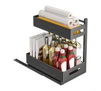 Organiseur coulissant sous évier à 2 niveaux réglables en hauteur - Panier de rangement en métal pour cuisine et salle de bain - Noir