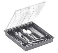 Organiseur d'argenterie avec couvercle, plateau à ustensiles couvert pour tiroir et comptoir de cuisine, boîte de rangement pour couverts et couverts en plastique pour cuillères, fourchettes, couteau
