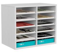 Organiseur de bureau - 12 compartiments - A4 - Blanc - Bois