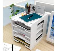 Organiseur de bureau à 5 compartiments, avec bac à courrier empilable, compartiments pour papier A4, rangement pour documents, porte-documents, organiseur de bureau blanc, bac à courrier, organiseur d