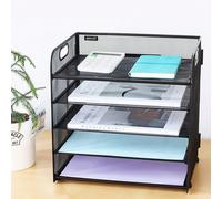 Organiseur de bureau à 5 niveaux en métal grillagé, plateau de classement avec poignée pour bureau, maison et école, porte-revues en acier au carbone, montage sans outil, étagère de rangement Caractér