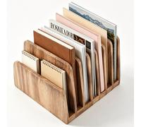 Organiseur de bureau à 7 compartiments - Bois massif - 26 x 25 x 18 cm - Naturel