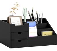 Organiseur de bureau - bambou - 2 tiroirs - 6 compartiments - rangement - 33×20,5×15,5 cm - noir