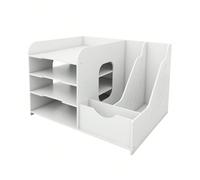 Organiseur de bureau blanc, étagère en PVC, compartiments de rangement pour bureau, bac à courrier A4, fournitures de bureau : compartiments de rangement pour la maison, le bureau et l'école Polychlor
