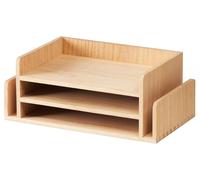 Organiseur de bureau bois massif - 3 niveaux - 5 compartiments - Naturel