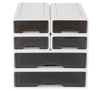 Organiseur de bureau - Boîtes de rangement pour tiroirs - 6 tiroirs - Grand format : 34 × 25 × 9 cm - Petit format : 17 × 25 × 7,5 cm - Empilables - Plastique PP - Blanc