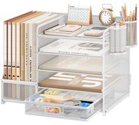 Organiseur de bureau - Corbeille à courrier avec tiroirs - Blanc - A4 - 5 compartiments - Pour documents et livres