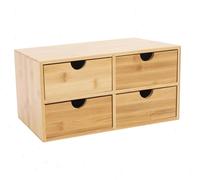 Organiseur de bureau en bambou - Boîte de rangement à 4 tiroirs - Dimensions : 33 × 19 × 16 cm - Montage facile - Polyvalent - Bois naturel