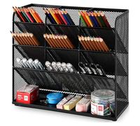 Organiseur de bureau en filet, porte-crayons multifonctionnel, compartiment de rangement pour fournitures scolaires et de bureau (noir)