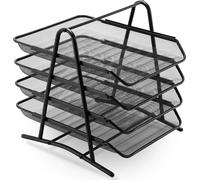 Organiseur de bureau en treillis métallique - Modèle 4021 - Corbeille à courrier à 4 niveaux - Bac à documents A4 - Empilable - Noir