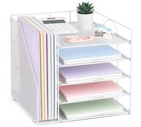 Organiseur de Bureau et Accessoires, bac à courrier et papiers 5 Niveaux avec Porte-dossiers, Rangement pour Fournitures de Bureau et Espace de Travail (Blanc)
