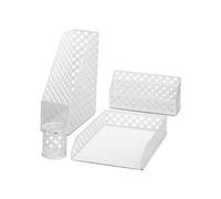 Organiseur De Bureau Exerz Lot 4 En Métal Blanc Pour Documents Et Courrier, Plateau A4 34 X 24,5 X 6,5 Cm + Porte-Revues 34 X 25
