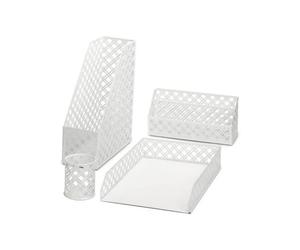 Organiseur De Bureau Exerz Lot 4 En Métal Blanc Pour Documents Et Courrier, Plateau A4 34 X 24,5 X 6,5 Cm + Porte-Revues 34 X 25
