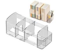 Organiseur de bureau extensible - Trieur de documents transparent | Taille 24,3-39,5 x 15 x 15,7 cm | Support vertical extensible transparent | Matériau PET, séparateurs, porte-stylo