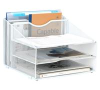 Organiseur de bureau format A4 - Grillage métallique - 5 compartiments - Blanc - 34 x 31 x 24 cm