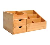 HOMCOM Boite de Rangement de Bureau - Organiseur de Bureau - 7 Compartiments, 2 tiroirs - Bambou Verni, Bambou
